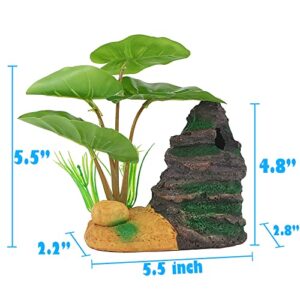 COOSPIDER Betta Fish Leaf Pad Hammock Aquarium Decoration Cichlid Fish Tank Resin Rock Mountain Cave Ornaments Fish Bowl Decorations for Sleeping Resting Hiding Playing Breeding