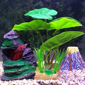 COOSPIDER Betta Fish Leaf Pad Hammock Aquarium Decoration Cichlid Fish Tank Resin Rock Mountain Cave Ornaments Fish Bowl Decorations for Sleeping Resting Hiding Playing Breeding