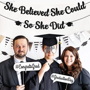 KatchOn, She Believed She Could So She Did Banner - Glitter, 10 Feet, No DIY | Congrats Grad Banner for Law School Graduation Decorations Class of 2023 | Medical School Graduation Party Decorations