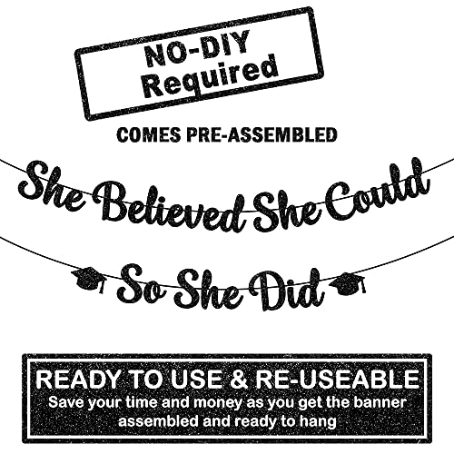 KatchOn, She Believed She Could So She Did Banner - Glitter, 10 Feet, No DIY | Congrats Grad Banner for Law School Graduation Decorations Class of 2023 | Medical School Graduation Party Decorations