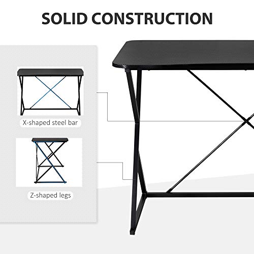 HOMCOM 43" Home Office Computer Desk Study Student Writing Table with Z and X Bar Frame Support for Living Room, Black