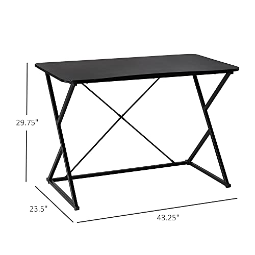 HOMCOM 43" Home Office Computer Desk Study Student Writing Table with Z and X Bar Frame Support for Living Room, Black