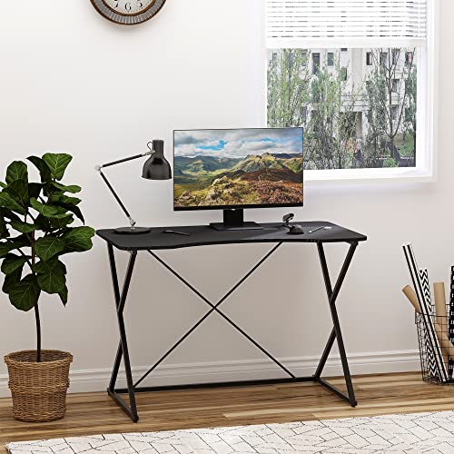 HOMCOM 43" Home Office Computer Desk Study Student Writing Table with Z and X Bar Frame Support for Living Room, Black