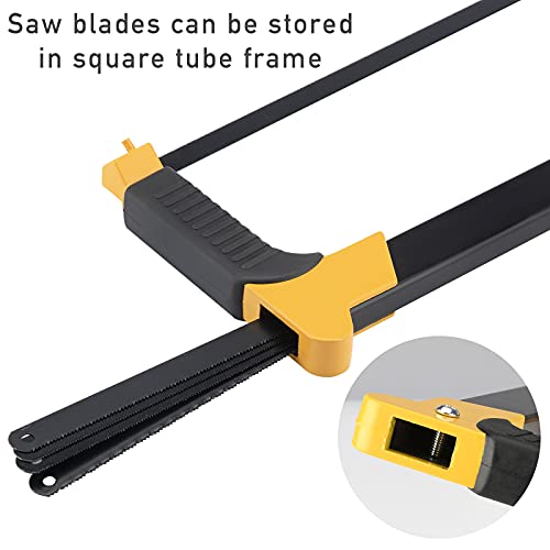 DOWELL Hand Saw 12-inch Hacksaw Frame Heavy Duty Adjustable 45/90 Angle Hacksaw with 5 Replaceable Saw Blades Inside the Frame for Steel Pipe Cutting PVC Carpentry Woodworking HY041101