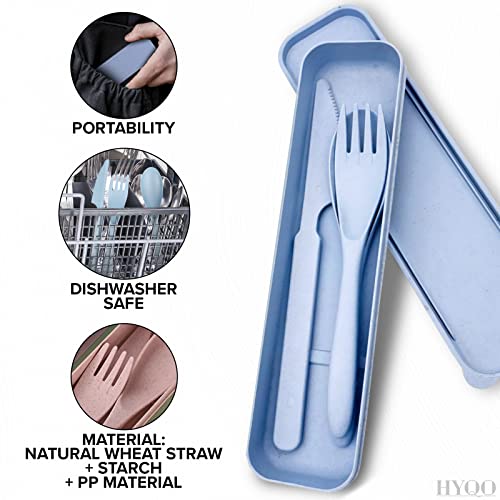 4 Pcs Travel Utensils with Case - Wheat Straw Dinnerware Sets Reusable Utensils Set with Case Cutlery Set - Portable Forks and Spoons Silverware Set Lunch Box Accessories for Camping