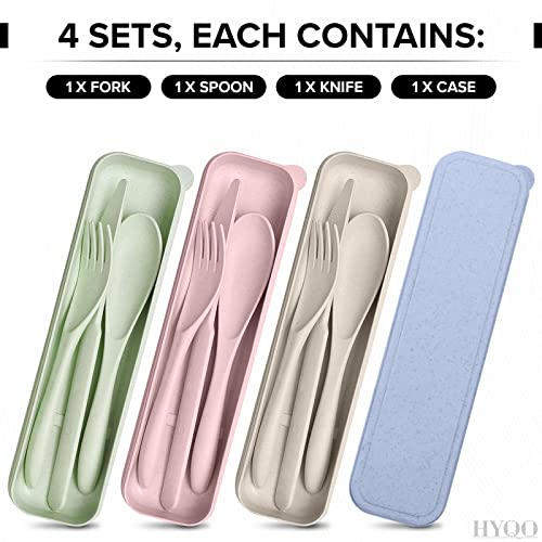 4 Pcs Travel Utensils with Case - Wheat Straw Dinnerware Sets Reusable Utensils Set with Case Cutlery Set - Portable Forks and Spoons Silverware Set Lunch Box Accessories for Camping