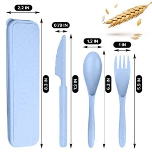 4 Pcs Travel Utensils with Case - Wheat Straw Dinnerware Sets Reusable Utensils Set with Case Cutlery Set - Portable Forks and Spoons Silverware Set Lunch Box Accessories for Camping