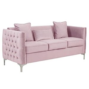 lilola home bayberry pink velvet sofa with 3 pillows
