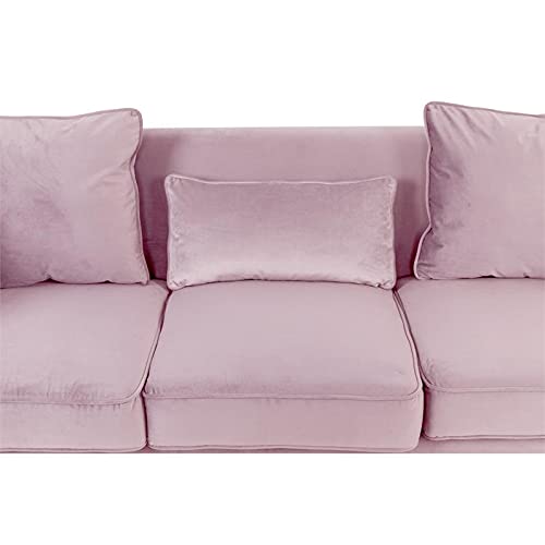 Lilola Home Bayberry Pink Velvet Sofa with 3 Pillows