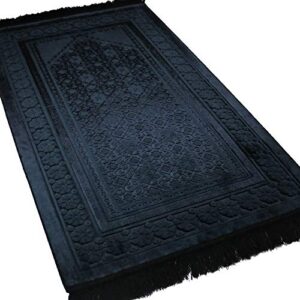 modefa velvet prayer rug - soft plush turkish janamaz sajada carpet for men and women - plain solid prayer mat ramadan eid gift - with prayer beads - luxury floral stamp (black)
