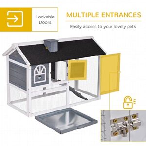 PawHut 47" L Rabbit Hutch Outdoor Bunny Cage with Waterproof Roof, Removable Tray, and Ramp, Grey & White