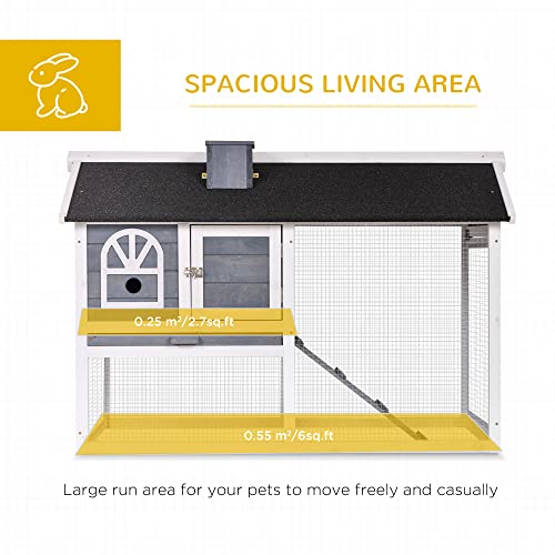 PawHut 47" L Rabbit Hutch Outdoor Bunny Cage with Waterproof Roof, Removable Tray, and Ramp, Grey & White