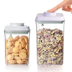 airtight food storage containers with lids set - 2 pc set 2 qt&0.9qt - bpa free - push to open design 100% leakproof plastic storage containers for coffee, pasta, cereal, flour, sugar, etc.
