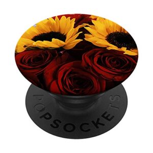 cute sunflower red rose floral design plants popsockets swappable popgrip