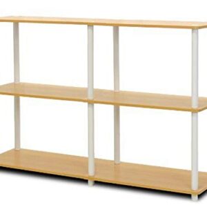 Furinno (99557BE/WH Turn-N-Tube 4-Tier Multipurpose Shelf Display Rack - Beech/White & 99130BE/WH 3-Tier Double Size Storage Display Rack, Beech/White