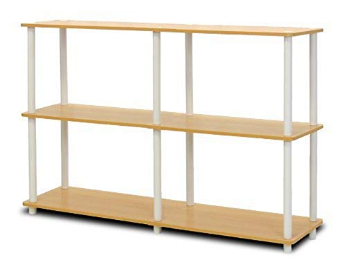 Furinno (99557BE/WH Turn-N-Tube 4-Tier Multipurpose Shelf Display Rack - Beech/White & 99130BE/WH 3-Tier Double Size Storage Display Rack, Beech/White