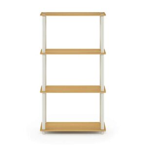 Furinno (99557BE/WH Turn-N-Tube 4-Tier Multipurpose Shelf Display Rack - Beech/White & 99130BE/WH 3-Tier Double Size Storage Display Rack, Beech/White