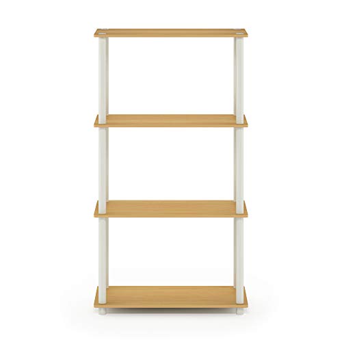 Furinno (99557BE/WH Turn-N-Tube 4-Tier Multipurpose Shelf Display Rack - Beech/White & 99130BE/WH 3-Tier Double Size Storage Display Rack, Beech/White
