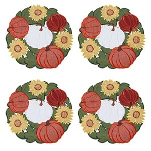 owenie fall pumpkins placemats set of 4,thanksgiving placemats with embroidered harvest pumpkin and leaves/sunflowers, fall decor for home, autumntable mats, 15 inch round