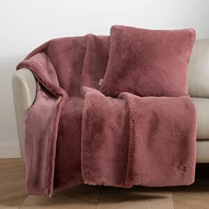 ugg 11067 euphoria plush faux fur reversible throw cozy fuzzy fluffy blanket easy care machine washable hotel style luxury home decor luxurious soft blanket for sofa, 70 x 50-inch, mulberry