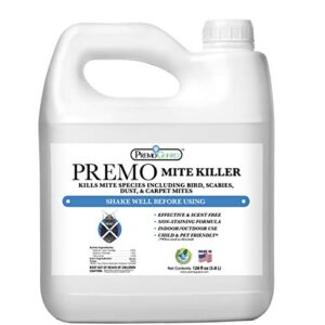 mite killer spray by premo guard 128 oz – treatment for dust spider bird rat mouse carpet and scabies mites – fast acting 100% effective – child & pet safe – best natural extended protection