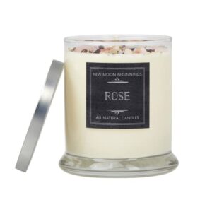 Rose Candle by New Moon Beginnings - Floral Scented Candle - Dried Flower & Crystal Candles - Love Candle - All Natural Soy Candle