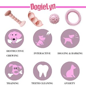 DogieLyn Interactive 2-8 Months Puppy Teething Chew Toys, Puppies Biting Toy, Doggy Teeth Cleaning Rubber Toothbrush for Small Dogs Teddy,Crogi,Schnauzer, 4 pcs (Pink)