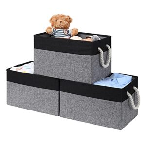 ACECHA Fabric Storage Bins for Organizing, 3 Pack Large Closet Storage Bins with Dual Handles for Home Storage Shelves, Toys, Clothes (Black Gray)