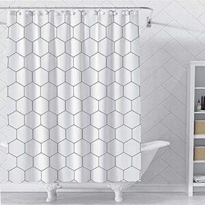 vega u hexagon fabric shower curtain for bathroom, modern bath decor with hooks, hotel quality, 72x72 inch