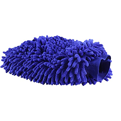 UYYE Chenille Car Wash Mitt of Car Interior and Exterior Accessories, Ultra Absorbent Microfiber Mitt for Cars, Trucks, SUV, Boat & Motorcycle, Blue（ 1-Pack, Extra Large