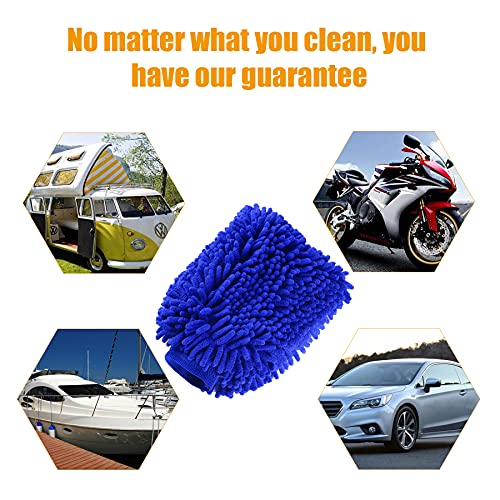 UYYE Chenille Car Wash Mitt of Car Interior and Exterior Accessories, Ultra Absorbent Microfiber Mitt for Cars, Trucks, SUV, Boat & Motorcycle, Blue（ 1-Pack, Extra Large