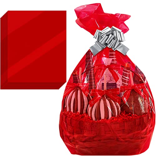 AnapoliZ Red Translucent Cellophane Wrap Bags | (10 Pcs) X-Large 24” inch X 30” inch | 2.5 Mil Thick Red Translucent Cello Bags | Gifts, Baskets, Wrapping, Arts & Crafts, Treats, | Premium Quality