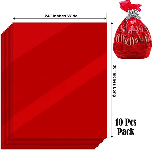 AnapoliZ Red Translucent Cellophane Wrap Bags | (10 Pcs) X-Large 24” inch X 30” inch | 2.5 Mil Thick Red Translucent Cello Bags | Gifts, Baskets, Wrapping, Arts & Crafts, Treats, | Premium Quality