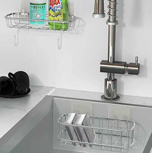 Simple Houseware 2-Tier Wall Mounted Adhesive Shower Caddy Shelf Organizer w/Hooks, Chrome