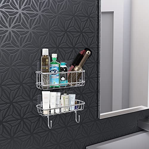 Simple Houseware 2-Tier Wall Mounted Adhesive Shower Caddy Shelf Organizer w/Hooks, Chrome