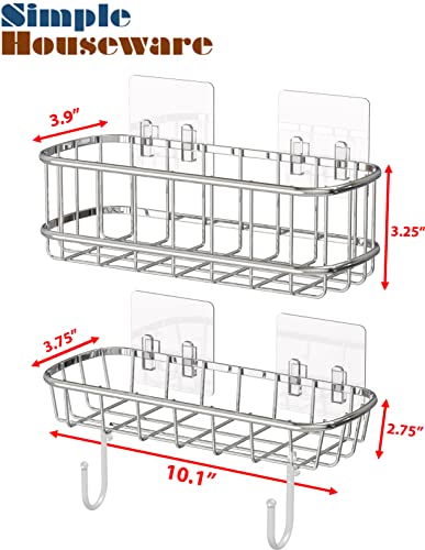 Simple Houseware 2-Tier Wall Mounted Adhesive Shower Caddy Shelf Organizer w/Hooks, Chrome