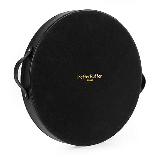 HofferRuffer PU Leather Round Tray, Serving Tray with Handles, Decorative Catchall Vanity Tray, Coffee Tray, Faux Leather Ottoman Tray for Home Or Office, Diameter 14.6-inch (Black)