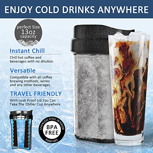 wirsh Iced Coffee Maker, Instant Beverage Chiller ready in One Minute, Wine Chiller with Lid for Wine,Alcohol,Cocktail,Juice,Tea,13 OZ, Patented Design