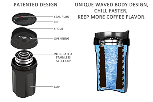 wirsh Iced Coffee Maker, Instant Beverage Chiller ready in One Minute, Wine Chiller with Lid for Wine,Alcohol,Cocktail,Juice,Tea,13 OZ, Patented Design