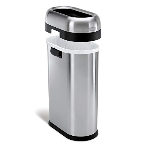 simplehuman 115 Liter / 30 Gallon Bullet Open Top Trash Can Commercial Grade, Heavy Gauge Brushed & 50 Liter / 13.2 Gallon Slim Open Top Trash Can, Commercial Grade Heavy Gauge Brushed Stainless Steel