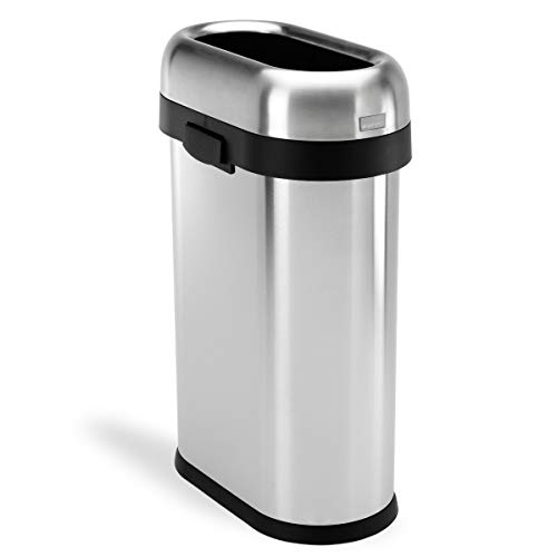 simplehuman 115 Liter / 30 Gallon Bullet Open Top Trash Can Commercial Grade, Heavy Gauge Brushed & 50 Liter / 13.2 Gallon Slim Open Top Trash Can, Commercial Grade Heavy Gauge Brushed Stainless Steel