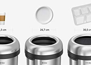 simplehuman 115 Liter / 30 Gallon Bullet Open Top Trash Can Commercial Grade, Heavy Gauge Brushed & 50 Liter / 13.2 Gallon Slim Open Top Trash Can, Commercial Grade Heavy Gauge Brushed Stainless Steel