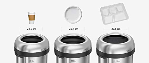 simplehuman 115 Liter / 30 Gallon Bullet Open Top Trash Can Commercial Grade, Heavy Gauge Brushed & 50 Liter / 13.2 Gallon Slim Open Top Trash Can, Commercial Grade Heavy Gauge Brushed Stainless Steel