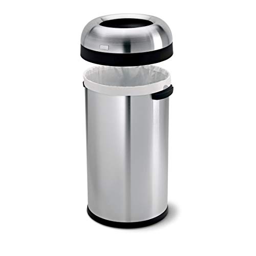 simplehuman 115 Liter / 30 Gallon Bullet Open Top Trash Can Commercial Grade, Heavy Gauge Brushed & 50 Liter / 13.2 Gallon Slim Open Top Trash Can, Commercial Grade Heavy Gauge Brushed Stainless Steel