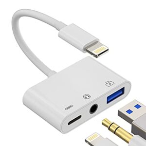 Compatible for iPhone Headphone Adapter 3.5mm AUX Audio Jack Charger Dongle Earphone Splitter Compatible with Lightning Male to USB Female OTG Power Charging Camera MIDI Connector for Apple for ipad