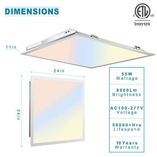 ETL Listed 4Pack 2x2 Led Flat Panel Light, 3CCT 3000K/4000K/5000K 0-10V Dimmable CRI90, 8000LM LED Light Drop Ceiling Fixture, Ceiling Panels LED Troffer LED Lay for Office Shop