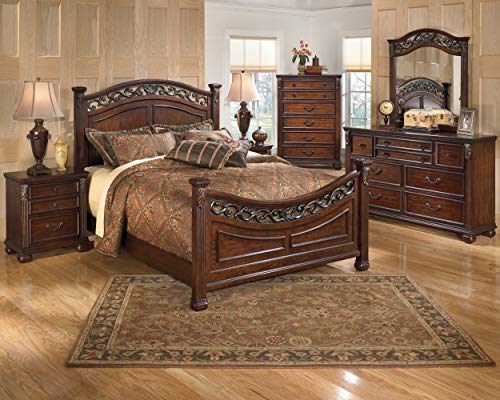 Signature Design by Ashley Leahlyn Traditional Ornate 7 Drawer Dresser, Warm Brown & Leahlyn Traditional 2 Drawer Nightstand, Warm Brown