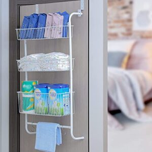 wetheny over the door heavy duty 3 tier hanging wire storage basket pantry cabinet spice rack towel rack hanging shelf organizer with hooks and napkin holder for bathroom kitchen craft room white