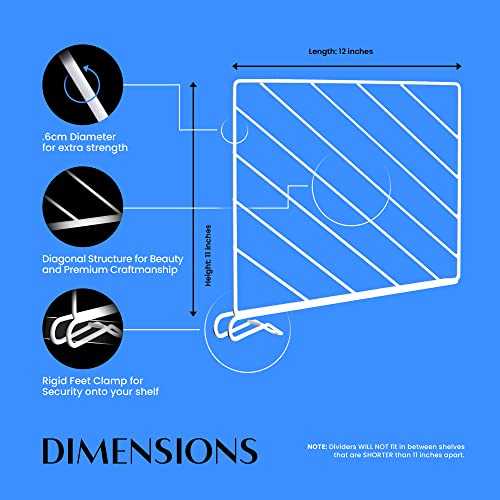 TitanSecure Shelf Dividers for Closets, 8 PK White 12” Sturdy Wood Shelf Dividers | Shelf Organizer for Closets for Wood or MDF Shelves – Use as Bathroom Kitchen Pantry Cabinet Organizers and Storage