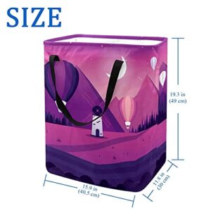 Windmill Night Purple Laundry Basket Large Cloth Organizer Bag Basket Foldable Laundry Hamper with Handles